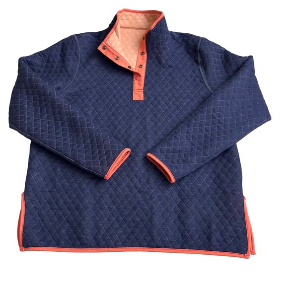 Marine Layer Womens Quilted Snap Pullover Jacket X-Large Peach & Navy nwot - Picture 7 of 12